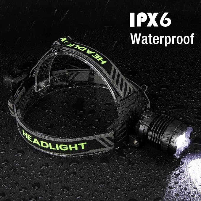 1Pack Rechargeable Headlamp Super Bright, 99000 Lumens LED Head Lamp with 3 Modes, 90°Angle & Adjustable Focus Head Lights for Forehead, IPX6 Waterproof HeadLamps for Adults Camping Hiking