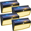 Peasur 4 Pack 368 LED Solar Motion Sensor Lights Outdoor, Solar Fence Lights with 3 Lighting Modes, Solar Powered Security Lights Waterproof for Outside Yard Wall Garden Backyard Step, Warm White