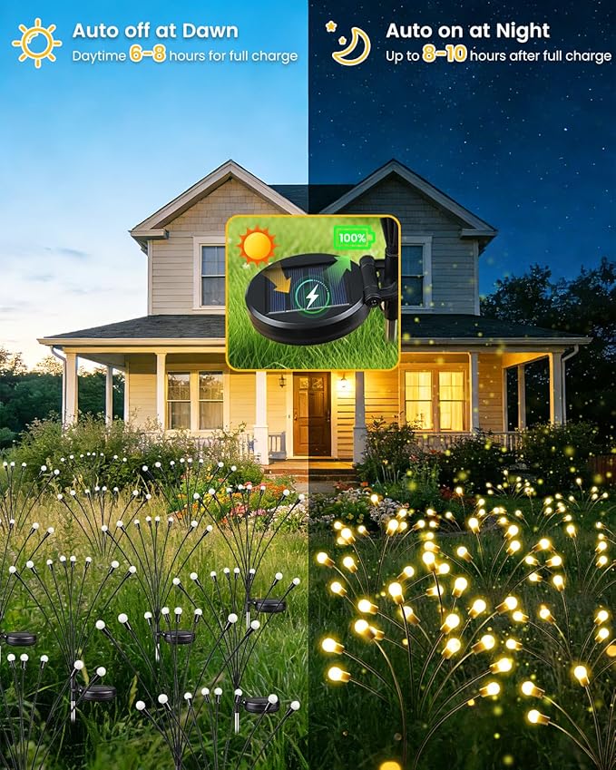 OZS 6 Pack Total 48 LED Solar Garden Lights Fairy Outdoor - Solar Firefly Lights Outdoor, Sway by Wind, Waterproof for Garden Patio Pathway Fairy Decoration (Warm White)