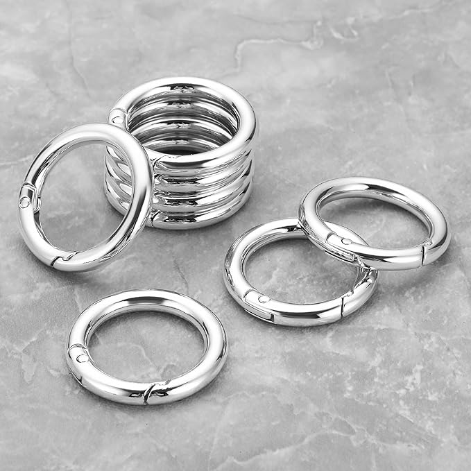 Gkeygo Key Ring Clip, 1 Inch Keychain Rings, 8 Pack Round Carabiner Clip for Keys, Buckle, Bags, Purses - Key Chain Hooks Replacement Keychains Lanyard DIY Crafts, Silver
