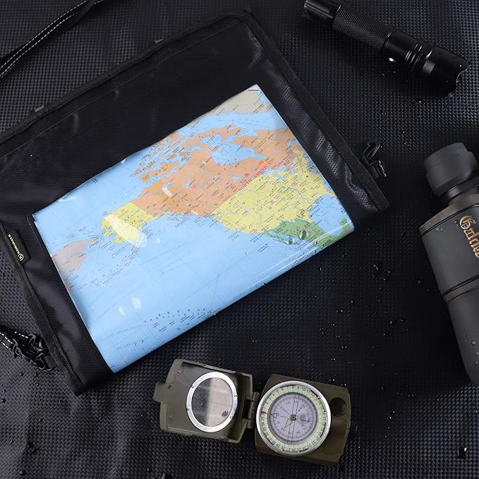 KOSIBATE Map Case, Waterproof Military Hiking Map Pouch Holder with Clear Window & Lanyard