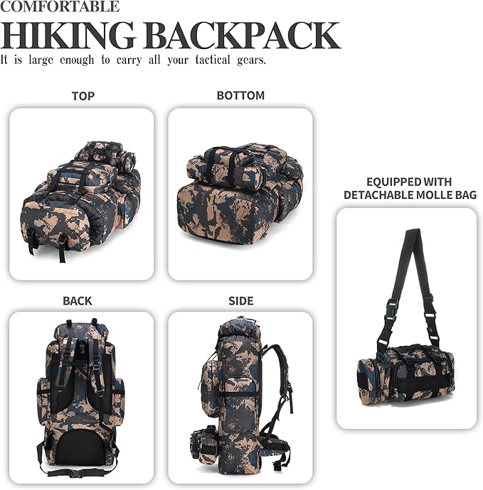 100L Camping Hiking Backpack,Molle military Tactical rucksack backpack,Waterproof Lightweight Hiking Backpack