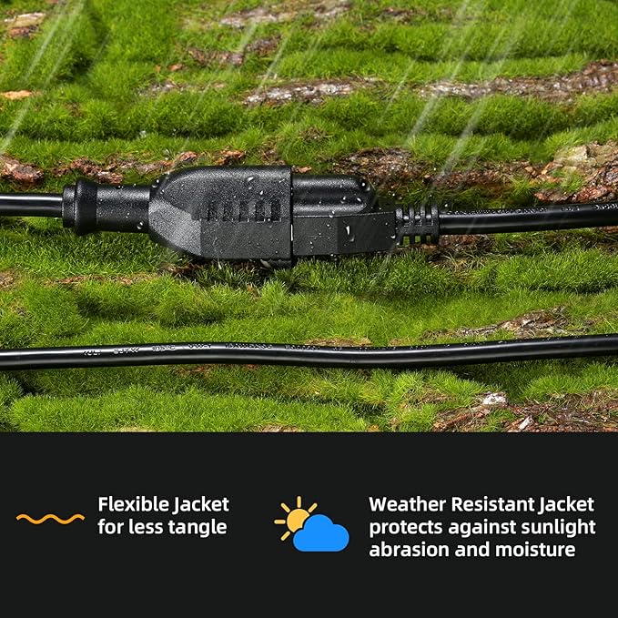 UL Listed Waterproof Power Extension Cord,DanYee Indoor/Outdoor(Marked General Use on The Tag) 16 AWG Heavy Duty AC SJTW Electrical Extension Cable (NEMA 5-15P to NEMA 5-15R)(3FT 2PACK,Black)