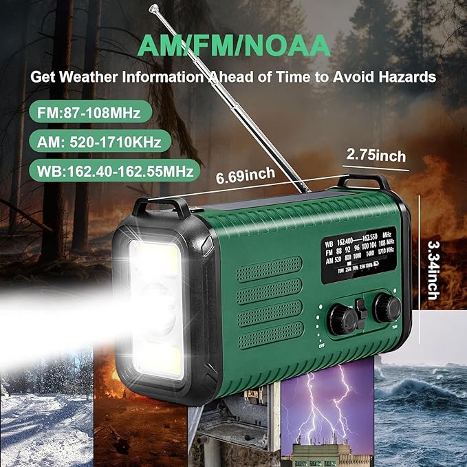 Hand Crank Emergency Radio, NOAA Weather Radio with AM/FM & Solar Radio, 20000MAH Rechargeable Battery Powered, Cell Phone Charging, Flashlight Reading Lamp Headphone Jack, SOS Alarm for Emergency
