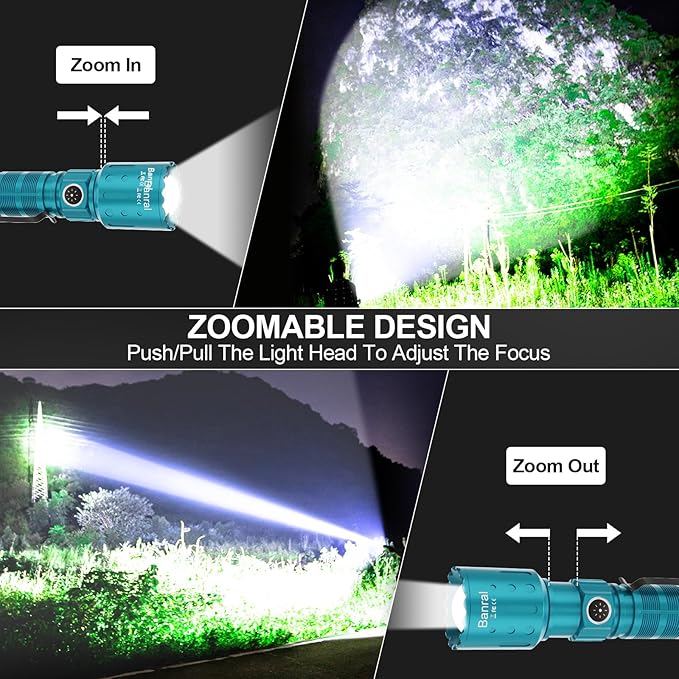 Banral Flashlights High Lumens Rechargeable, Super Bright Long Range Small Powerful Flashlight, 6 Modes LED Tactical Pocket Waterproof Flash Light for Home Emergency (1, Turquoise)
