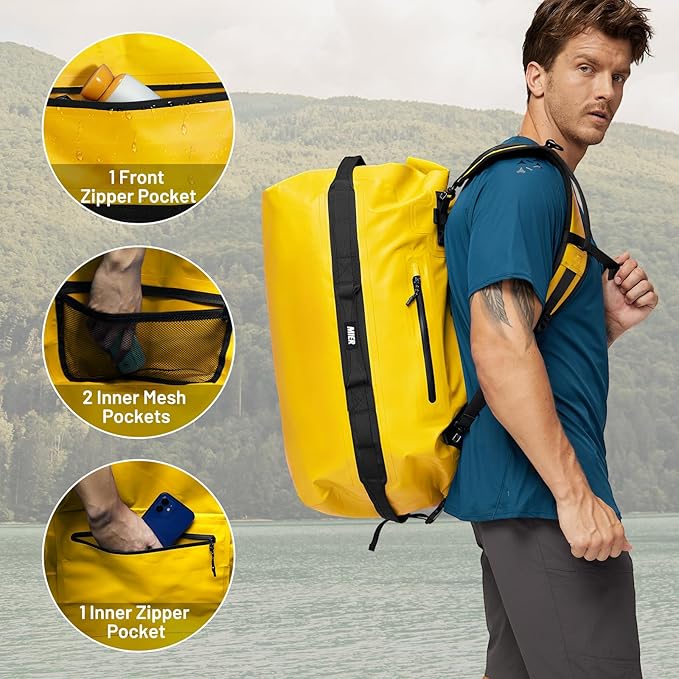 MIER Waterproof Duffel Bag Motorcycle Dry Bag Backpack Large Roll-Top Heavy Duty Dry Duffle Bags for Kayaking Camping Boating Gym Beach Cruise Ship, 60L/80L
