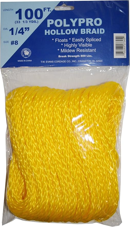 1/4-Inch by 100-Feet Hollow Braid Polypro Rope, Yellow