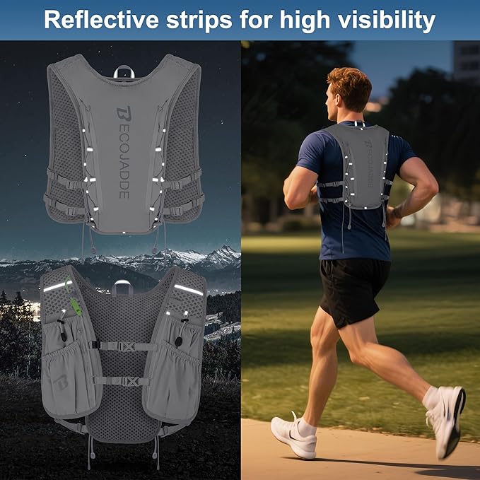 BECOJADDE Running Vest Hydration Backpack for Men Women, 5L Lightweight Running Backpack Hydration Pack for Marathon, Trail, Cycling, Hiking, Jogging
