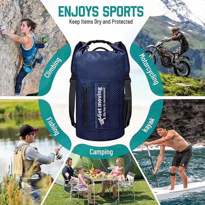 BKNOOU Dry Bag Waterproof Backpack for Women Men, 10L/20L Roll Top Dry Bags for Kayaking Waterproof Bag for Travel, Boating, Beach, Camping, Hiking & Rafting, Dry Storage Bag with Phone Pouch