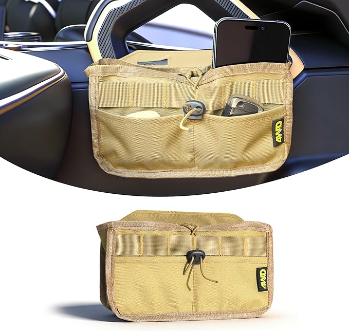 Seat Back Storage Bag for Ford Bronco 2021-2025, MOLLE Tactical Organizer for 2-Door & 4-Door (Not Sport), Armrest Storage Pouch, 600D Oxford, No Drill Easy Install, Off-Road Gear Holder Brown