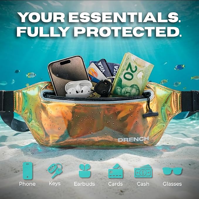 Drench Waterproof Fanny Pack Chrome Iridescent Submersible Dry Bag Waist Pouch for Swimming, Snorkeling, Kayaking – Waterproof Phone Case, Underwater Cell Phone Holder Travel Beach Dry Bag,Waist Pack