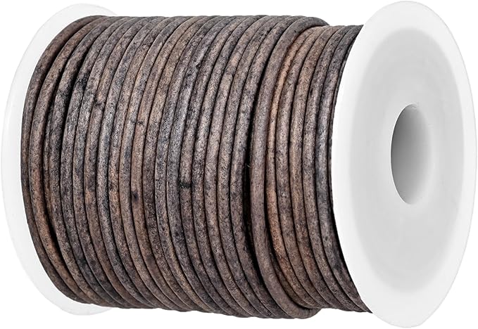 GENIQUE Real/Genuine Round Leather String Cord for Necklace, Bracelets, Jewellery, Braiding (Grey Distressed, 2mm)