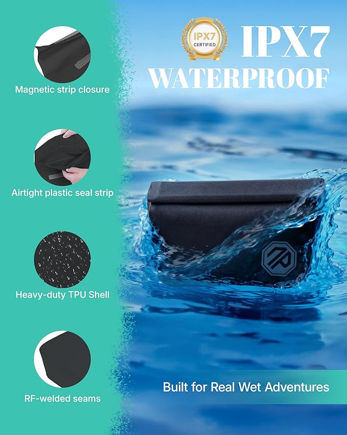 niphean IPX7 Waterproof Fanny Pack with Magnetic One-Hand Closure, Durable Waterproof Dry Bag, for Kayaking, Paddle Boarding, Beach Cruise Essentials, 2.5L Phone Pouch Dry Bags for Men Women, Black