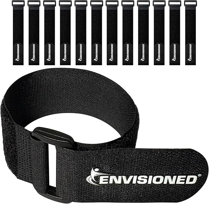Reusable Cinch Straps Combo Pack - Multipurpose Quality Hook and Loop Securing Straps - 12 Pack 3 of Each Size (3/4"x8", 1"x12", 1"x15", 1"x20") - Plus 2 Free Bonus Reusable Cable Ties