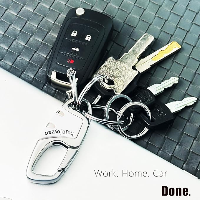 Keychain with Carabiner Clip, 4 Heavy Duty Key Rings and D Ring for Men's Car Key Fob Holder Fits Belt Loops