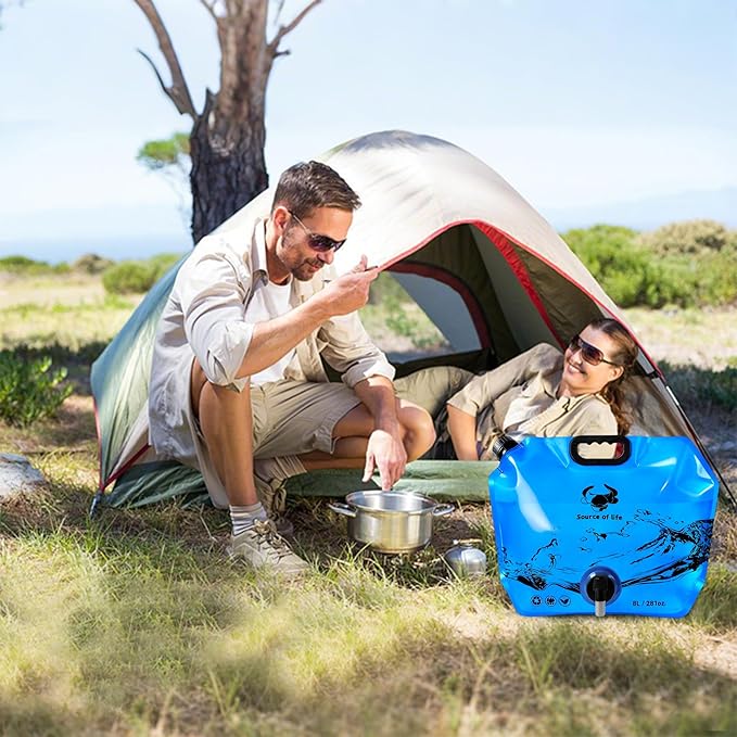 Collapsible 8L Water Storage Bag, BPA-Free Portable Folding Water Jug with Adjustable Faucet, Leakproof Emergency Water Bag for Camping, Hiking, Riding, Outdoor Sport (2, Blue)