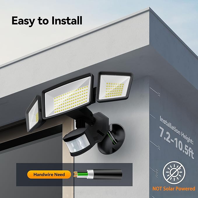 TECKNET Flood Motion Sensor Outdoor Lights, 4200LM 150LEDS Lights Outdoor with 4 Modes, IP66 Waterproof, Ideal for Garage, Patio, Yard
