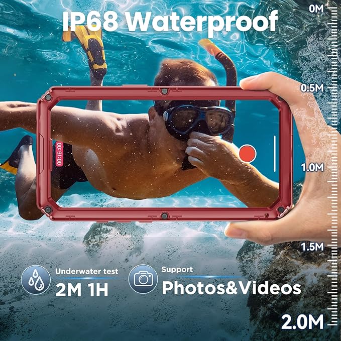 Mitywah Waterproof Case for iPhone 17 Pro, Rugged Metal Case with Built-in Screen Protector, Heavy Duty Full Body Shockproof Protective Cover 6.3 inch, Red