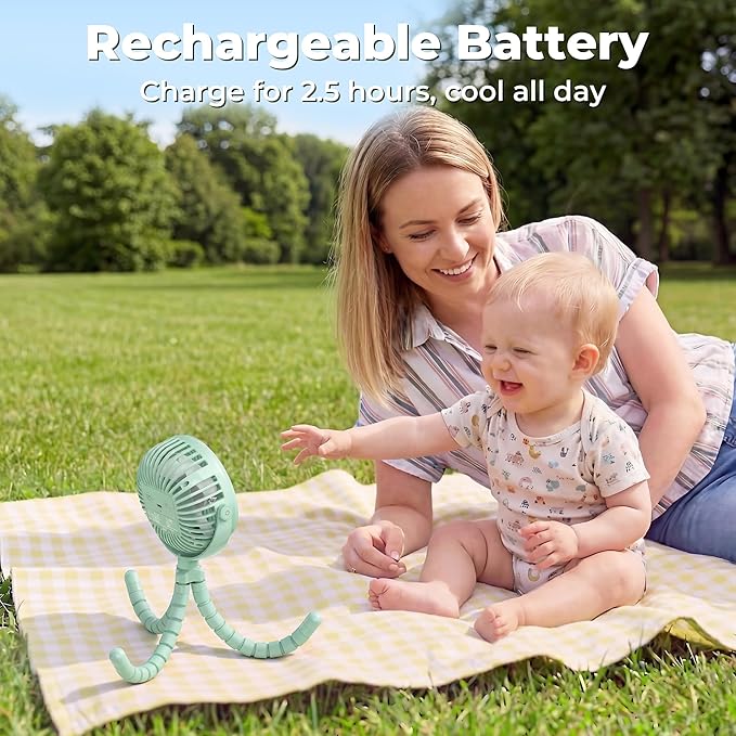 AMACOOL Battery Operated Stroller Fan, Baby Travel Essentials for Beach Disney, Newborn Boy & Girl Showers Gifts Registry Search, Rechargeable Clip On Fan for Car Seat Wagon Crib Bike Treadmill