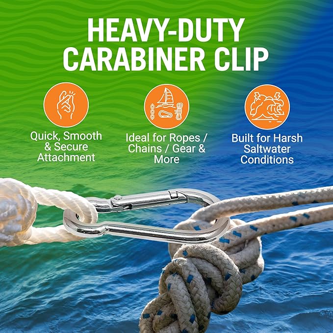 Stainless Steel Carabiner Clip, 4 Pack, 316 Marine Grade, Heavy Duty Spring Snap Hooks, Mini and Large Sizes, 2" to 4" Options
