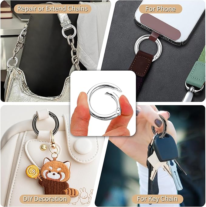 Gkeygo Key Ring Clip, 1 Inch Keychain Rings, 8 Pack Round Carabiner Clip for Keys, Buckle, Bags, Purses - Key Chain Hooks Replacement Keychains Lanyard DIY Crafts, Silver