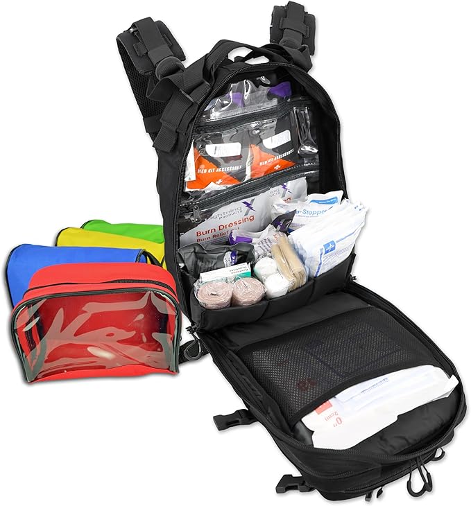 Lightning X Stocked EMS/EMT Trauma & Bleeding First Aid Responder Medical Backpack + Kit + Pouches - Black