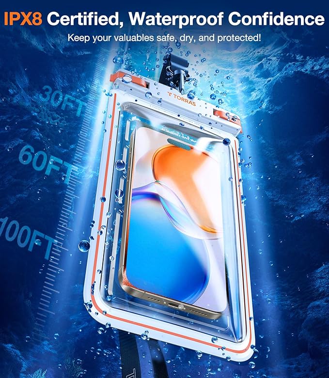 TORRAS 2 Pack IPX8 Waterproof Phone Pouch Floating, Underwater Screen Touchable, Waterproof Phone Case with Lanyard for iPhone 17 Pro Max 16 15 14 S26 Ultra S25, Cell Phone Dry Bag 7.0", Black & White