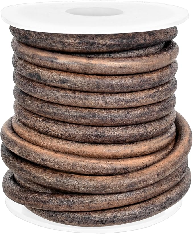 GENIQUE Real/Genuine Round Leather String Cord for Necklace, Bracelets, Jewellery, Braiding (Grey Distressed, 5mm)