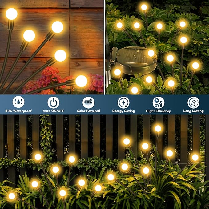 Slyuexu Solar Garden Lights Outdoor Waterproof, 2 Pack 16 LED Swaying Firefly Lights Outdoor Decor Light for Pathway Party Christmas Decoration, Unique Gifts for Women, Warm White