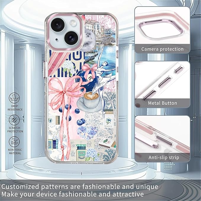 Case for iPhone 13/14,[Compatible with MagSafe],Pink Bow Girly Coquette Collage Phone Case Design，for Women Girls Magnetic Clear Cover - Slim, Sleek, & Shockproof Protection