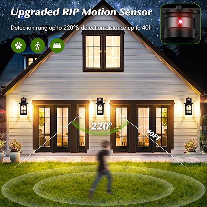 Motion Sensor Outdoor Light Fixture, Dusk to Dawn Porch Light Outdoor Wall Sconce Lantern, Aluminum Exterior Lighting Fixture Wall Mount, 3 Lighting Modes Outside Lights for House Front Door Garage