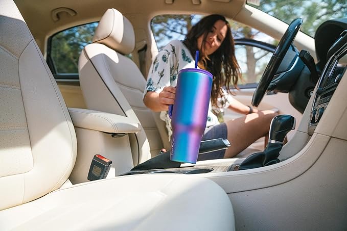 IRON °FLASK Co-Pilot Insulated Mug w/Straw & Flip Cap Lids - Cup Holder Bottle for Hot, Cold Drink - Leak-Proof - Water, Coffee Portable Travel Mug - Burgundy, 40 Oz