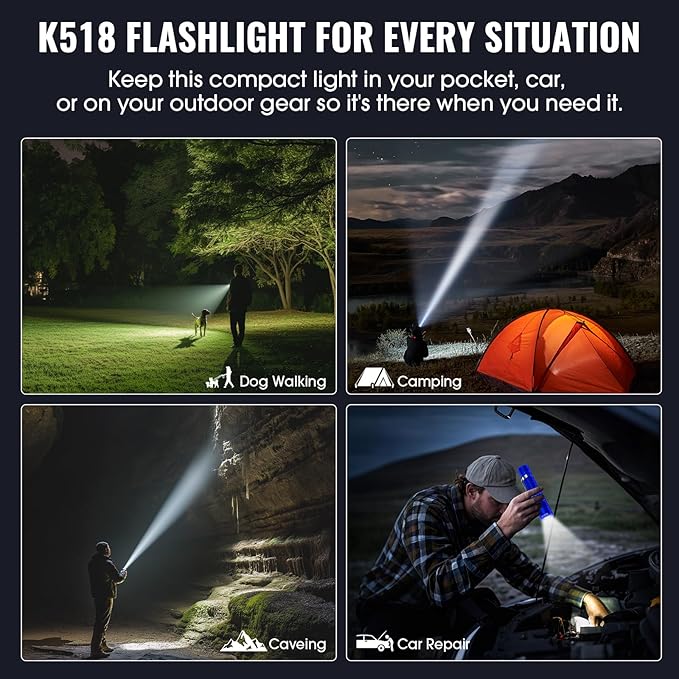 Banral Rechargeable Tactical Flashlights, High Lumens Small Mini USB-C LED Flashlight, Compact EDC Flash Light, 4 Modes&Memory Function, Waterproof Pocket Lights for Home,Camping,Emergency (2, Blue)