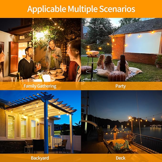 48FT LED Outdoor String Lights, S14 IP65 Waterproof Patio Lights Outside Light, Edison Shatterproof Bulbs with Remote Control Vintage Backyard Light, Garden, Deck Lighting