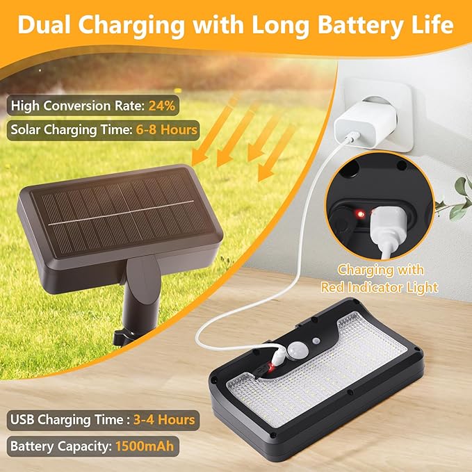 Clip On Solar Lights Outdoor with Motion Sensor, 360°Rotatable & Vertically Adjustable Solar Fence Lights with 92 LEDs (600 LM, 6000 K),IP65 waterproof Security light for deck, Gutter, Camping(4 Pack)