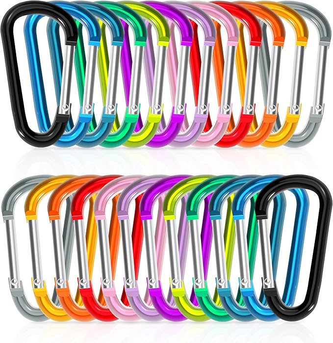 24pc Aluminum Carabiner Clip D Ring, Keychain Spring Hook,Small Carabiners Set for Outdoor Camping Fishing Hiking Car