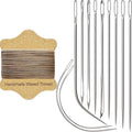 VONEEDL Upholstery Repair Kit: Waxed Sewing Thread (Khaki Color) & Heavy Duty Needles (11 PCS) for Leather, Canvas & Quilting Thread