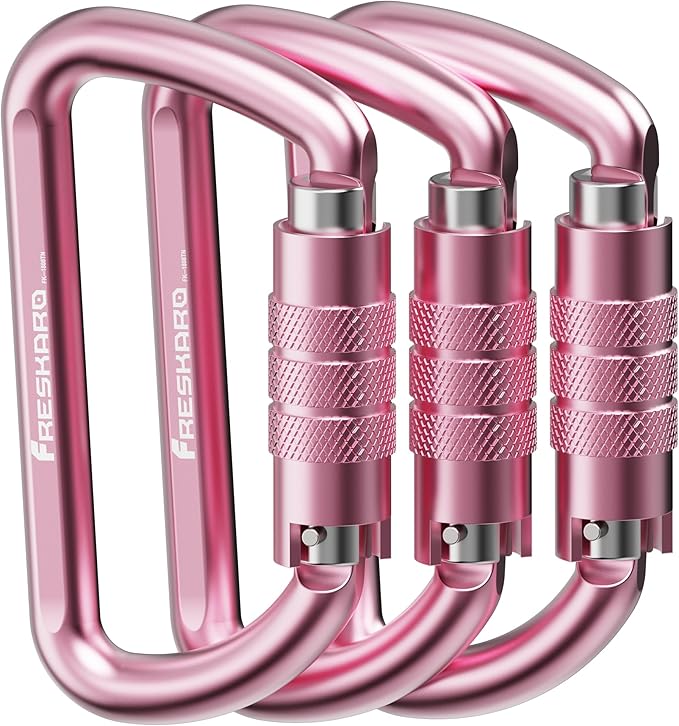 FresKaro 3inch 12kN-2698lbs Auto Locking Carabiner Clips, Solid D Shape, Heavy Duty 7075 Aluminum, Lightweight 1.09oz, Rust Proof, for Hammock, Hiking, Dog Leash, Keychain etc., Multi-Colors