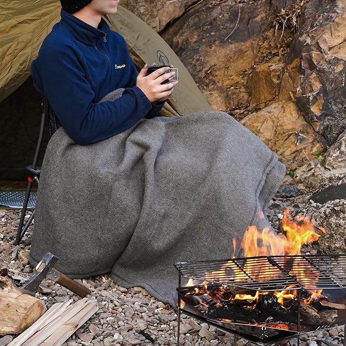 REDCAMP Wool Blanket, Warm and Thick Wool Camping Blanket- Great for Outdoors, Stadium Blanket, Picnics, Travel and Car, Machine Washable 86"x 63" Grey