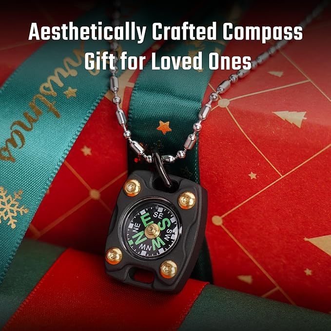 MecArmy Mini Titanium/Brass Compass, Waterproof IPX5 Pocket Compass for Hiking & Survival, Keychain & Necklace Gifts for Men & Women, Ideal Graduation & Outdoor Adventure Present