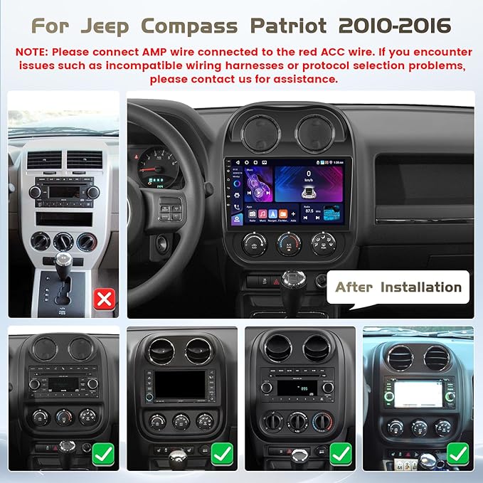 Car Radio for Jeep Compass Patriot 2010-2016, Android 15 Car Stereo Wireless Carplay, 10.1 inch Touch Screen with Android Auto 5G WiFi GPS Bluetooth 5.0 1280 * 720 4+64G