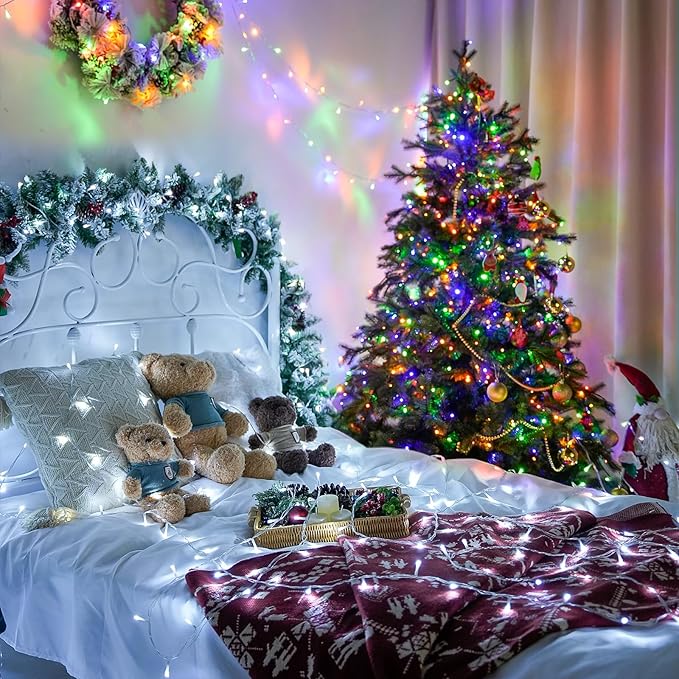 JMEXSUSS 200LED 66Ft Connectable Christmas Lights Indoor Outdoor Clear Wire | White to Multicolor String Lights | Twinkle Fairy Light Plug in for Bedroom Classroom Wedding Tree Patio Xmas Decor