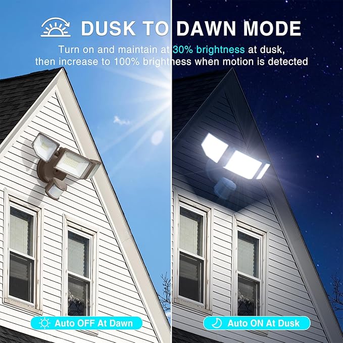 Abovizo 85W LED Security Lights Motion Sensor Light Outdoor, 8500LM Dusk to Dawn, IP65 Waterproof, 6500K, 3 Head Motion Detected Flood Light, Floodlight for Outside, Garage, Yard, Porch (Brown)