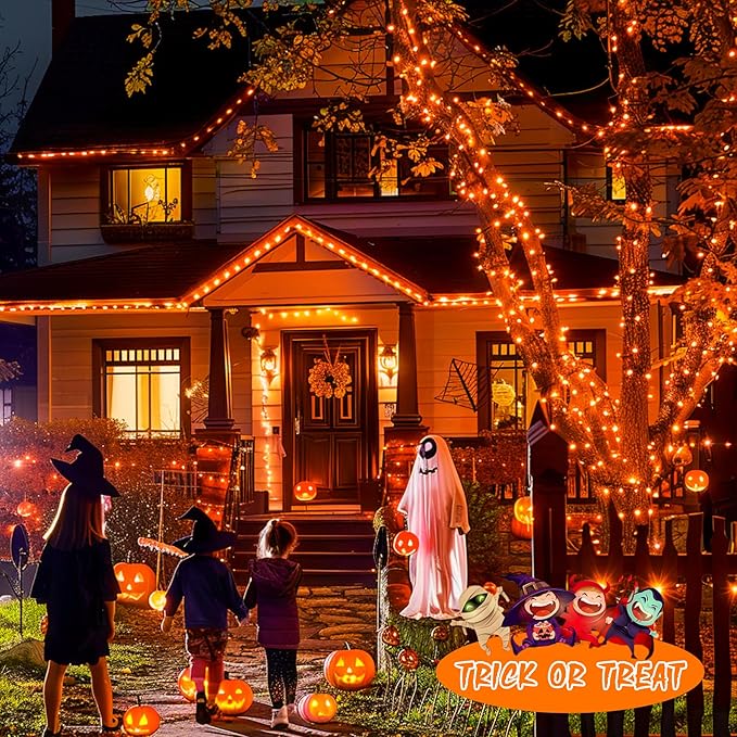 JMEXSUSS 2 Pack Solar String Lights Outdoor Waterproof, Total 400 LED 151FT Solar Christmas Lights Outdoor, 8 Modes Christmas Light for Outside Patio Yard Tree Decorations, Orange