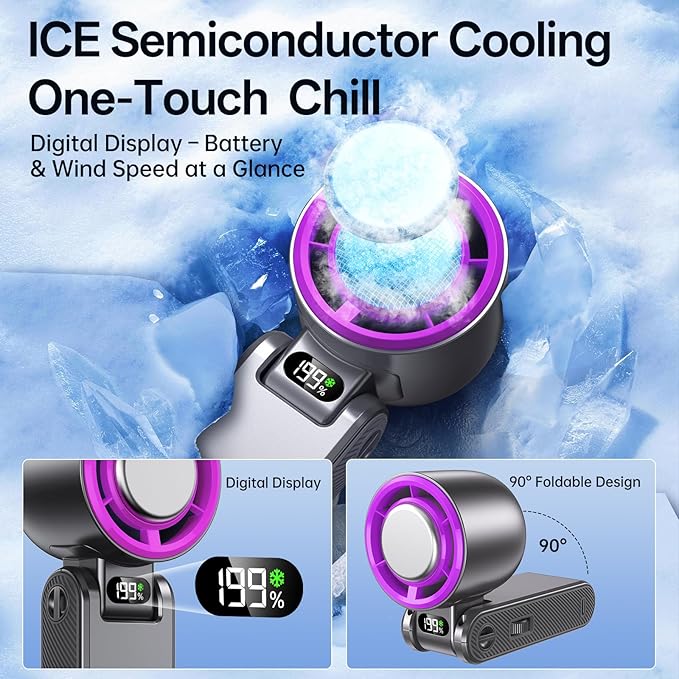 Handheld Portable fan with Turbo Cooling - Hand Held Fan Rechargeable, 1-100 Speeds, Up to 12Hrs Battery Life, Powerful Mini Personal fan for Travel, Outdoor, Beach & Makeup