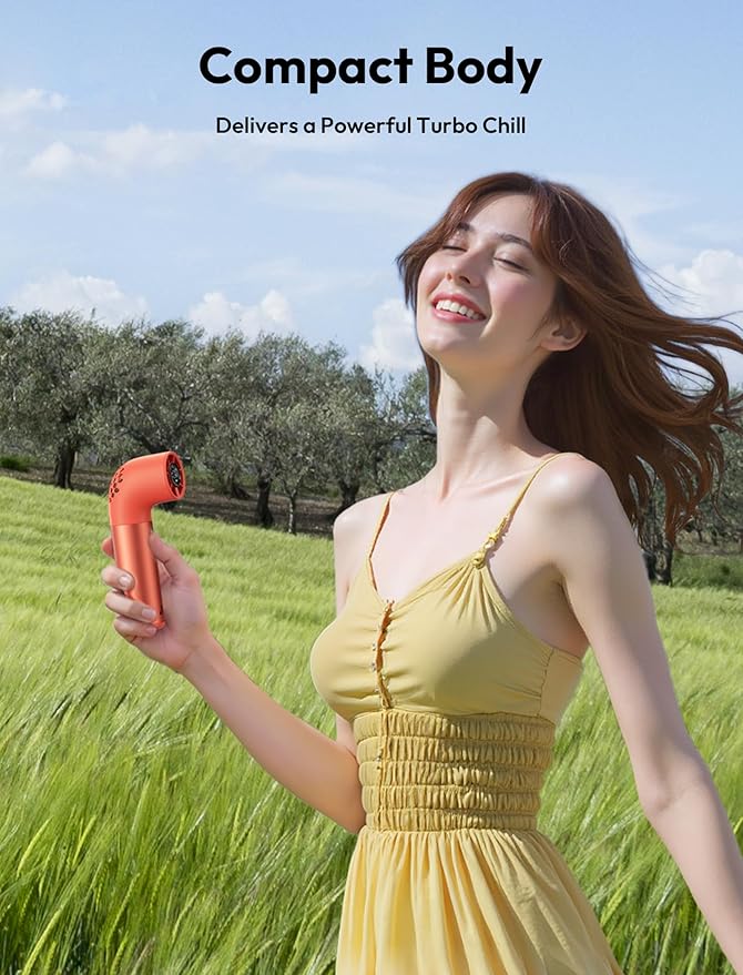 Aecooly Portable Handheld Fan, Powerful Turbo Mini Fan, 19000 RPM High Speed Aero Ultra, 15H Max Cooling Time, 7 Speeds Aluminum Case,Pocket Rechargeable Personal Small Travel GIfts for Women-Orange