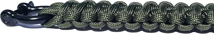 Savior Survival Gear Paracord Bracelet with Stainless Steel Adjustable Shackle (1.25" SSG Slash Stitch) (Green, 9)