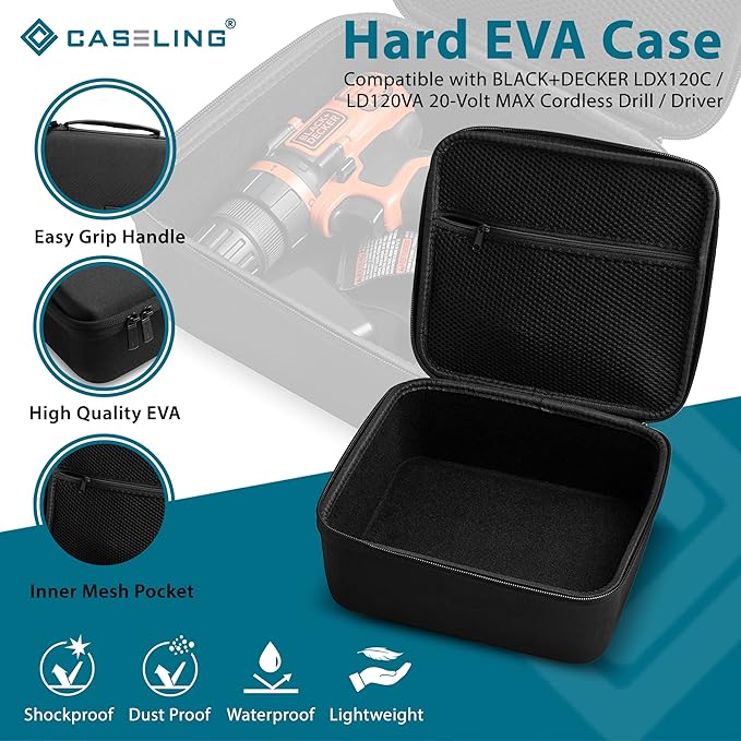 caseling Hard EVA Tool Organizer – 8.67" x 7.8" x 3.5" Protective Travel Case for Black+Decker Drill & Electronics, Black