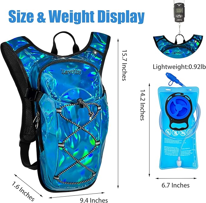 Reflective Hydration Backpack, Hydration Pack - Water Backpack with 2L Hydration Bladder, Essential for Festivals - Rave Hydration Pack for Hiking, Running, Cycling, and Festivals