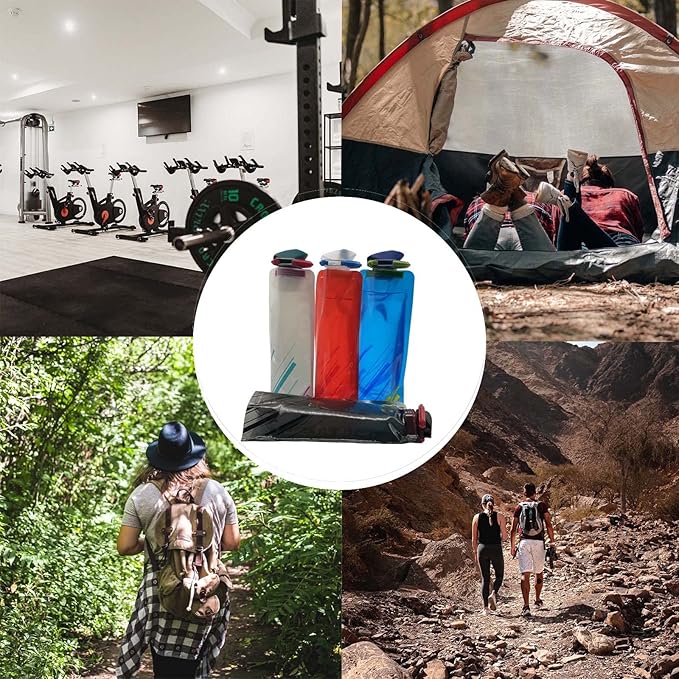 4 Pack 25oz Collapsible Water Bottles, 4 Colors Reusable Leakproof Water Bags for Drinking, Foldable Flat Water Bottles with Clasp for Outdoor Sports Camping Traveling Biking
